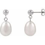 14k White Cultured White Freshwater Pearl Earrings