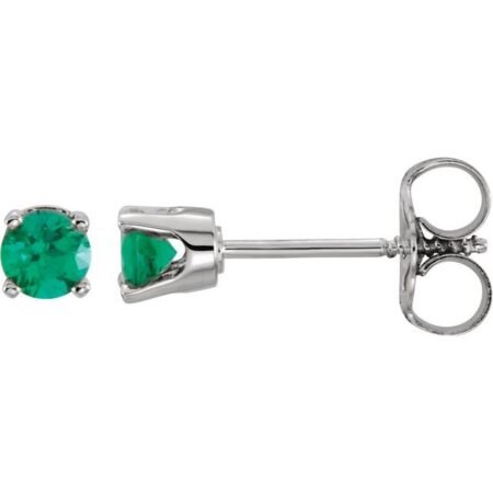 14k White Lab-grown Emerald Youth Earrings