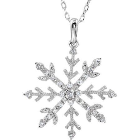 Sterling Silver Imitation White Cubic Zirconia Snowflake 18' Necklace