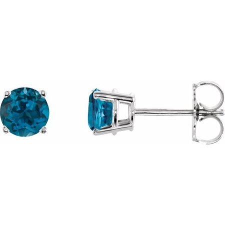 14k White 5 Mm Natural London Blue Topaz Earrings