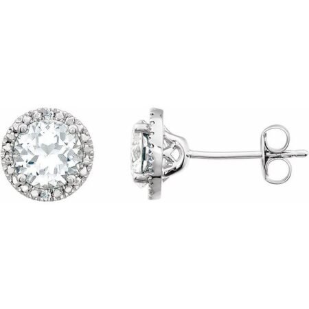 Sterling Silver Lab-grown White Sapphire & .01 Ctw Natural Diamond Earrings