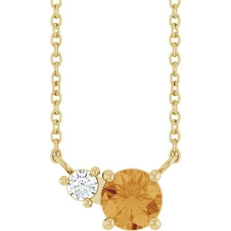 14k Yellow Natural Citrine & .06 Ct Natural Diamond 18' Necklace