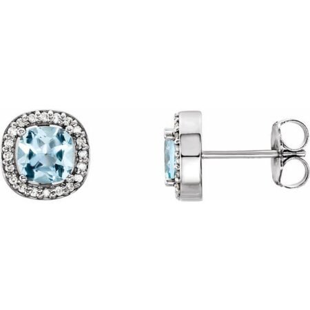 14k White Natural Sky Blue Topaz & 1/10 Ctw Natural Diamond Earrings