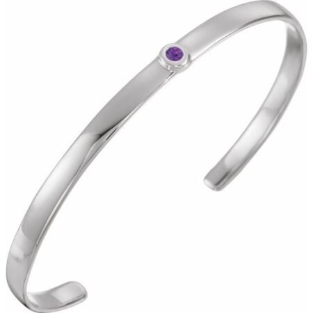 14k White Natural Amethyst Cuff 6' Bracelet
