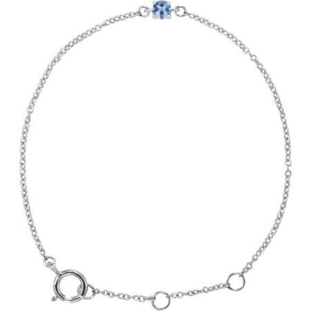 14k White Imitation Aquamarine Youth Birthstone 4 1/2-5 1/2' Bracelet