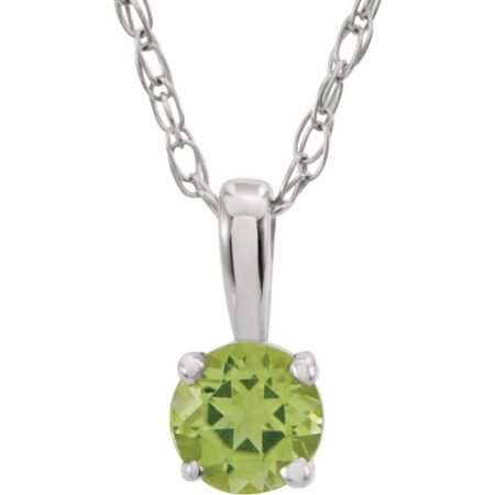 Sterling Silver 3 Mm Imitation Peridot Youth Solitaire 14' Necklace