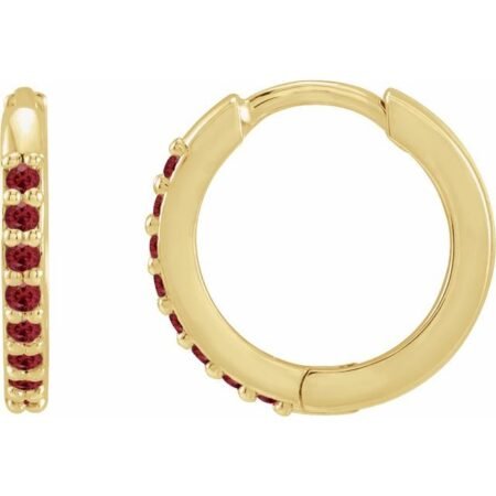 14k Yellow Lab-grown Ruby Hinged 12.5 Mm Hoop Earrings