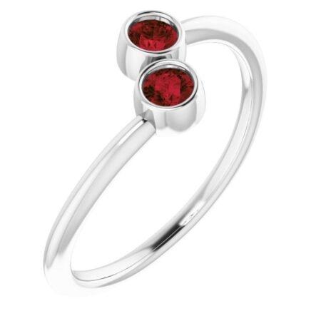 14k White Natural Mozambique Garnet Two-stone Ring