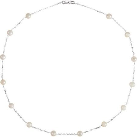 Sterling Silver Cultured White Freshwater Pearl 14-station 18' Necklace