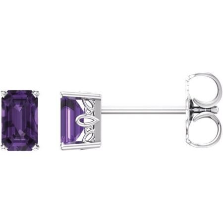 14k White Natural Amethyst Earrings