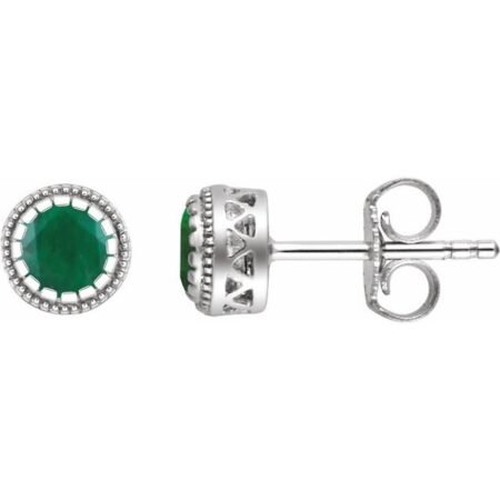 14k White Natural Emerald Stud Earrings