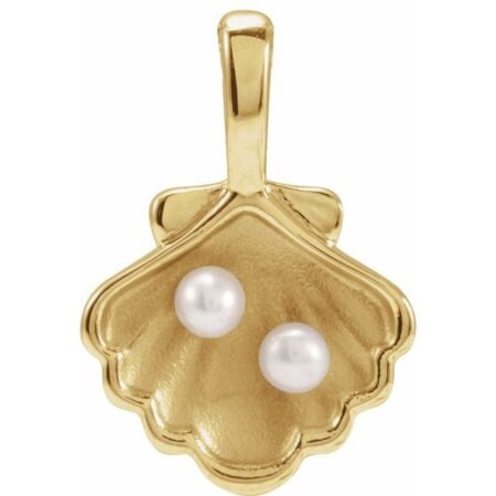 14k Yellow 2-stone Cultured White Seed Pearl Family Shell Charm/pendant