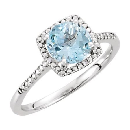 Sterling Silver Natural Sky Blue Topaz & .01 Ctw Natural Diamond Ring