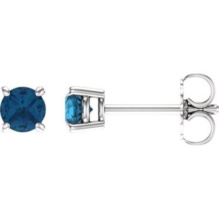 14k White 4 Mm Natural London Blue Topaz Earrings