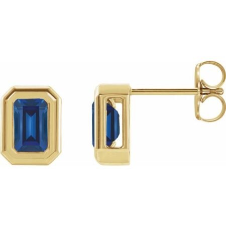 14k Yellow Lab-grown Blue Sapphire Solitaire Earrings