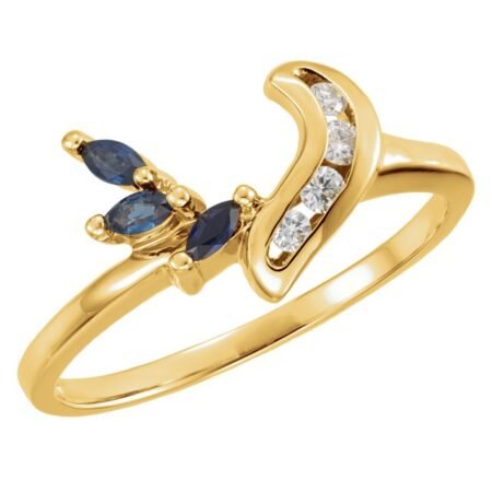 14k Yellow Natural Blue Sapphire & .07 Ctw Natural Diamond Ring