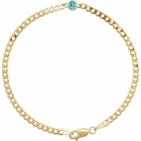 14k Yellow Natural Blue Zircon Link 7' Bracelet