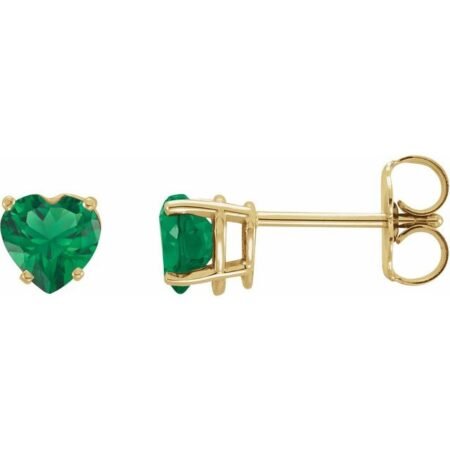 14k Yellow Lab-grown Emerald Heart Earrings