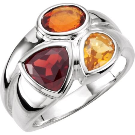 Sterling Silver Natural Mozambique Garnet Natural Madeira Citrine & Natural Citrine Ring
