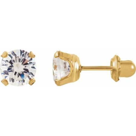 14k Yellow 3 Mm Imitation White Cubic Zirconia Inverness® Piercing Stud Earrings