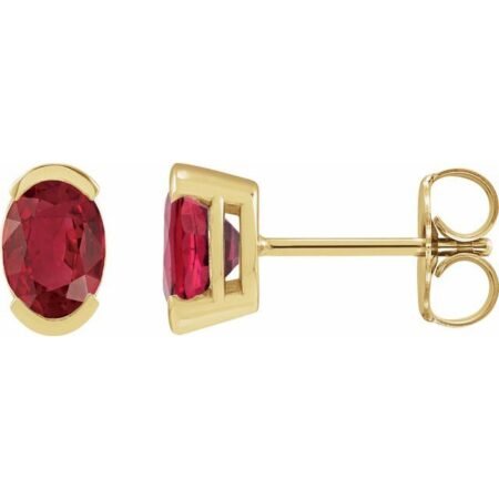 14k Yellow 6x4 Mm Lab-grown Ruby Stud Earrings