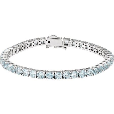 14k White Natural Sky Blue Topaz 7 1/4' Line Bracelet