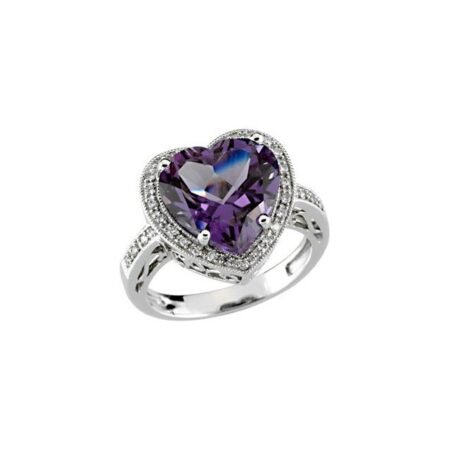 14k White Natural Amethyst & 1/6 Ctw Natural Diamond Ring