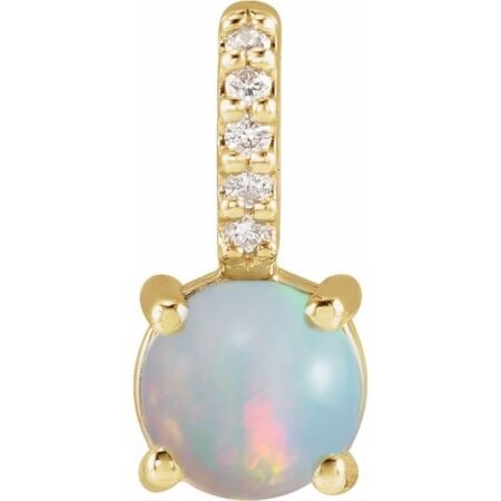 14k Yellow Natural White Opal & .02 Ctw Natural Diamond Cabochon Charm/pendant