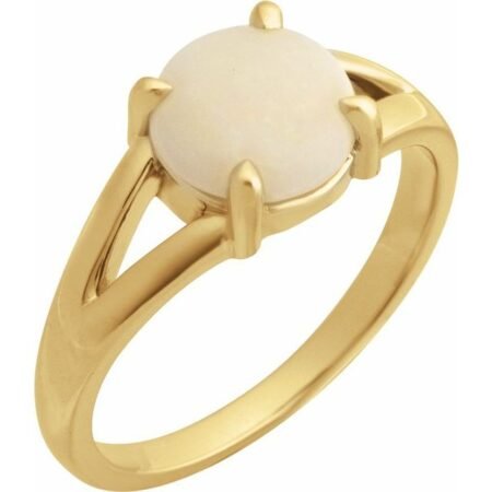 14k Yellow Natural White Opal Cabochon Ring