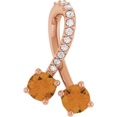 14k Rose Natural Citrine & .05 Ctw Natural Diamond Pendant