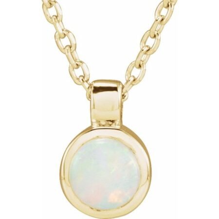 14k Yellow Natural White Opal Bezel-set 16-18' Necklace