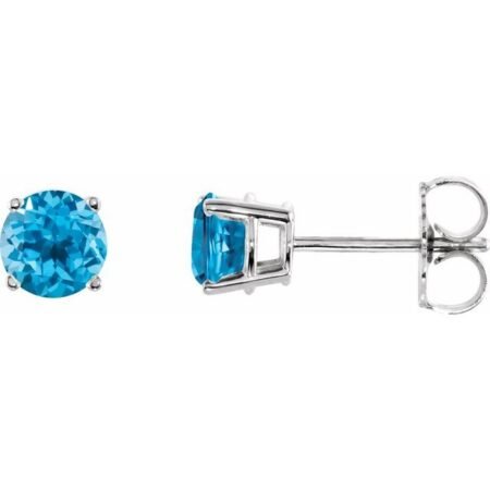 14k White 5 Mm Natural Swiss Blue Topaz Earrings