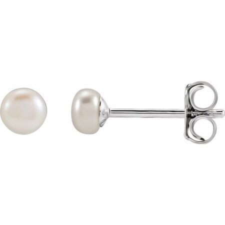 Sterling Silver 4-4.5 Mm Cultured White Freshwater Button Pearl Earrings