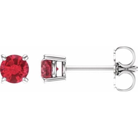 14k White 4 Mm Lab-grown Ruby Earrings