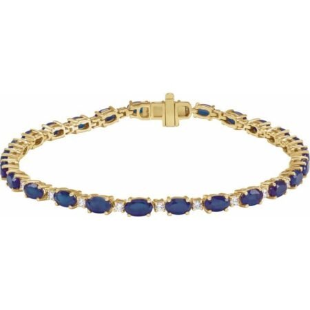 14k Yellow Lab-grown Blue Sapphire & 5/8 Ctw Lab-grown Diamond Line 7' Bracelet