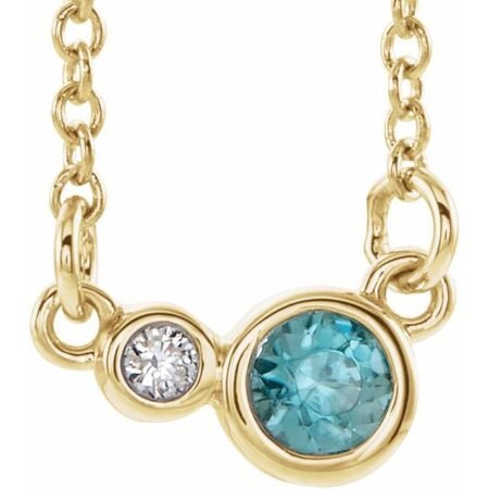 14k Yellow Natural Blue Zircon & .06 Ctw Natural Diamond 16' Necklace