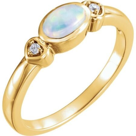 14k Yellow Natural White Opal & .03 Ctw Natural Diamond Ring