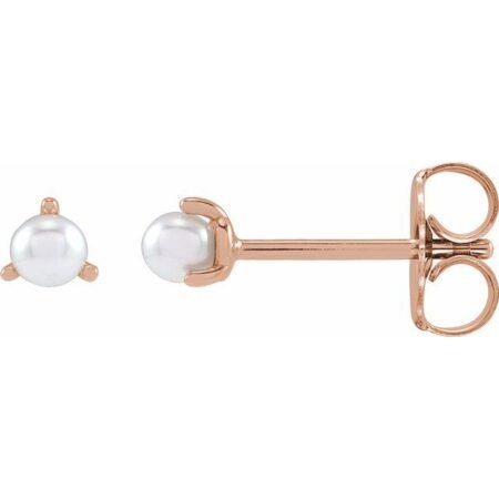14k Rose 3 Mm Cultured White Seed Pearl Earrings