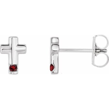 14k White Natural Mozambique Garnet Cross Earrings