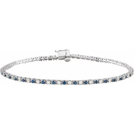 14k White Natural Blue Sapphire & 5/8 Ctw Natural Diamond Line 7 1/4' Bracelet