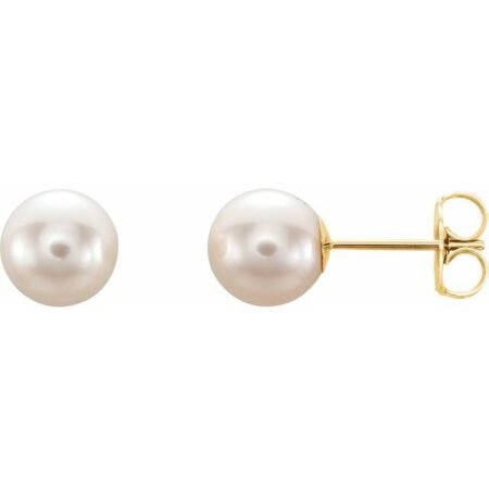14k Yellow Cultured White Freshwater Pearl Earrings