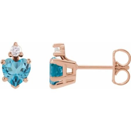 14k Rose Natural London Blue Topaz & .06 Natural Diamond Stud Earrings