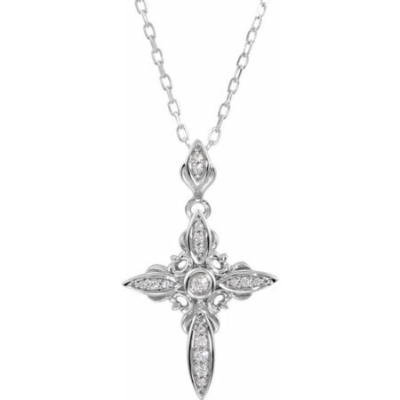 Sterling Silver Imitation White Cubic Zirconia Cross 18' Necklace