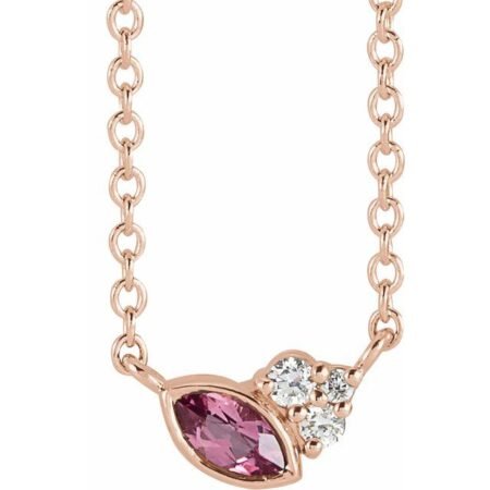14k Rose Natural Pink Tourmaline & .03 Ctw Natural Diamond 16' Necklace
