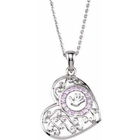Sterling Silver 1.5 Mm Round Imitation Pink Cubic Zirconia  Handprints 18' Necklace