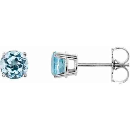 14k White 5 Mm Natural Sky Blue Topaz Earrings
