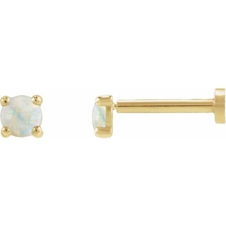 14k Yellow Cabochon Natural White Opal Stud Earring