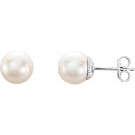 Sterling Silver 8-8.5 Mm Cultured White Freshwater Pearl Earrings