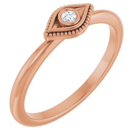 14k Rose Natural White Sapphire Stackable Evil Eye Ring