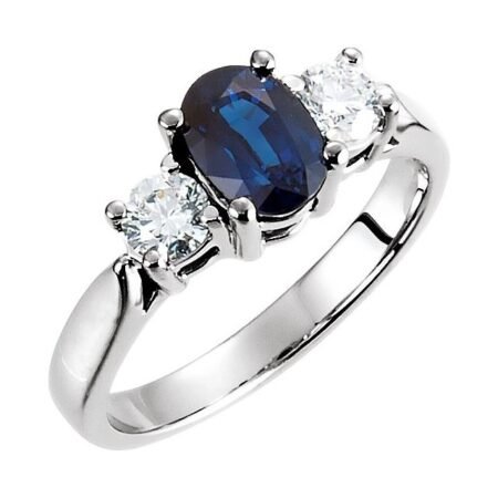 14k White Natural Blue Sapphire & 3/8 Ctw Natural Diamond Ring